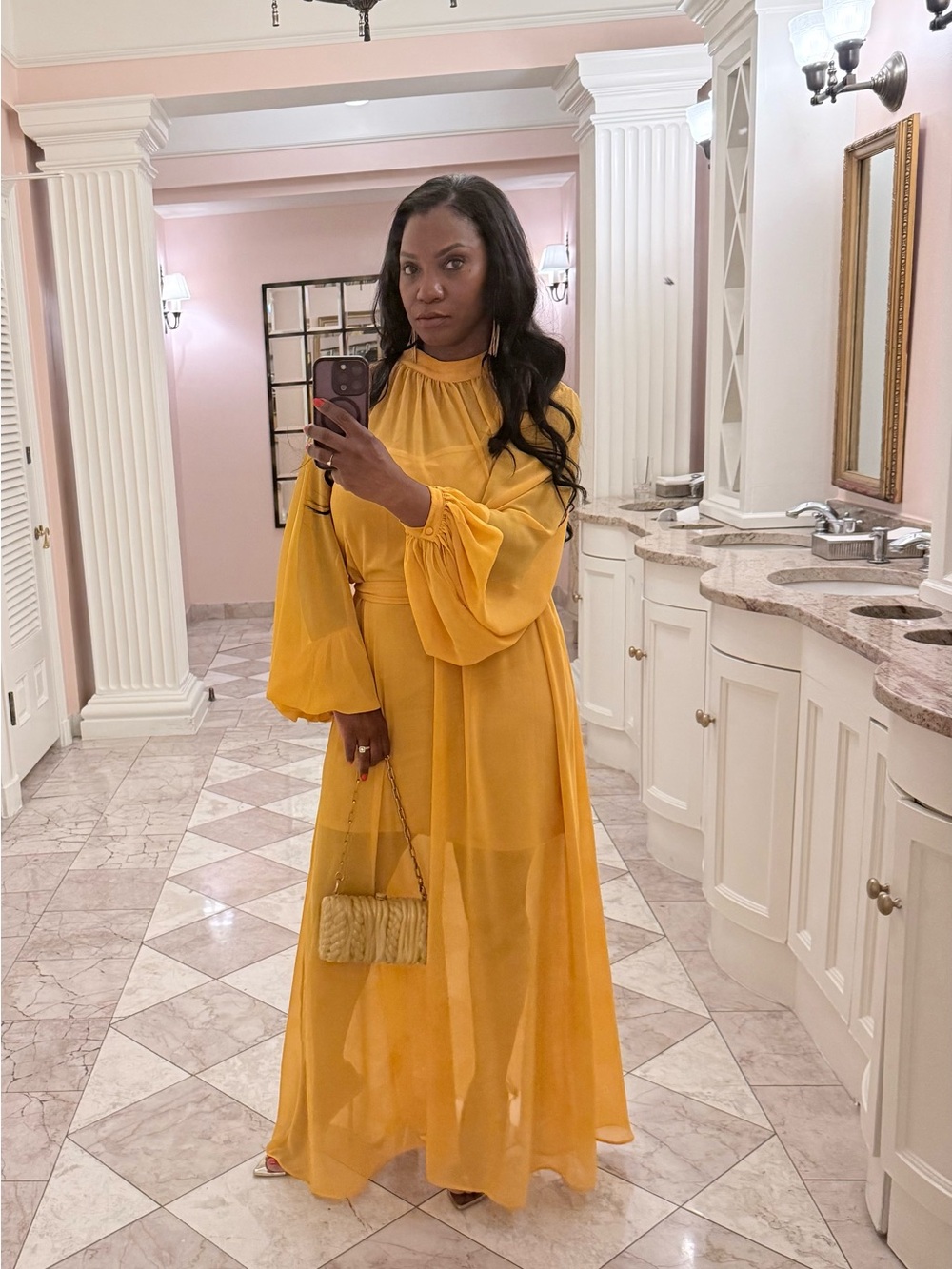 NWT Andrea Iyamah Marigold Maxi Dress with Billowy Sleeves Sz S/M